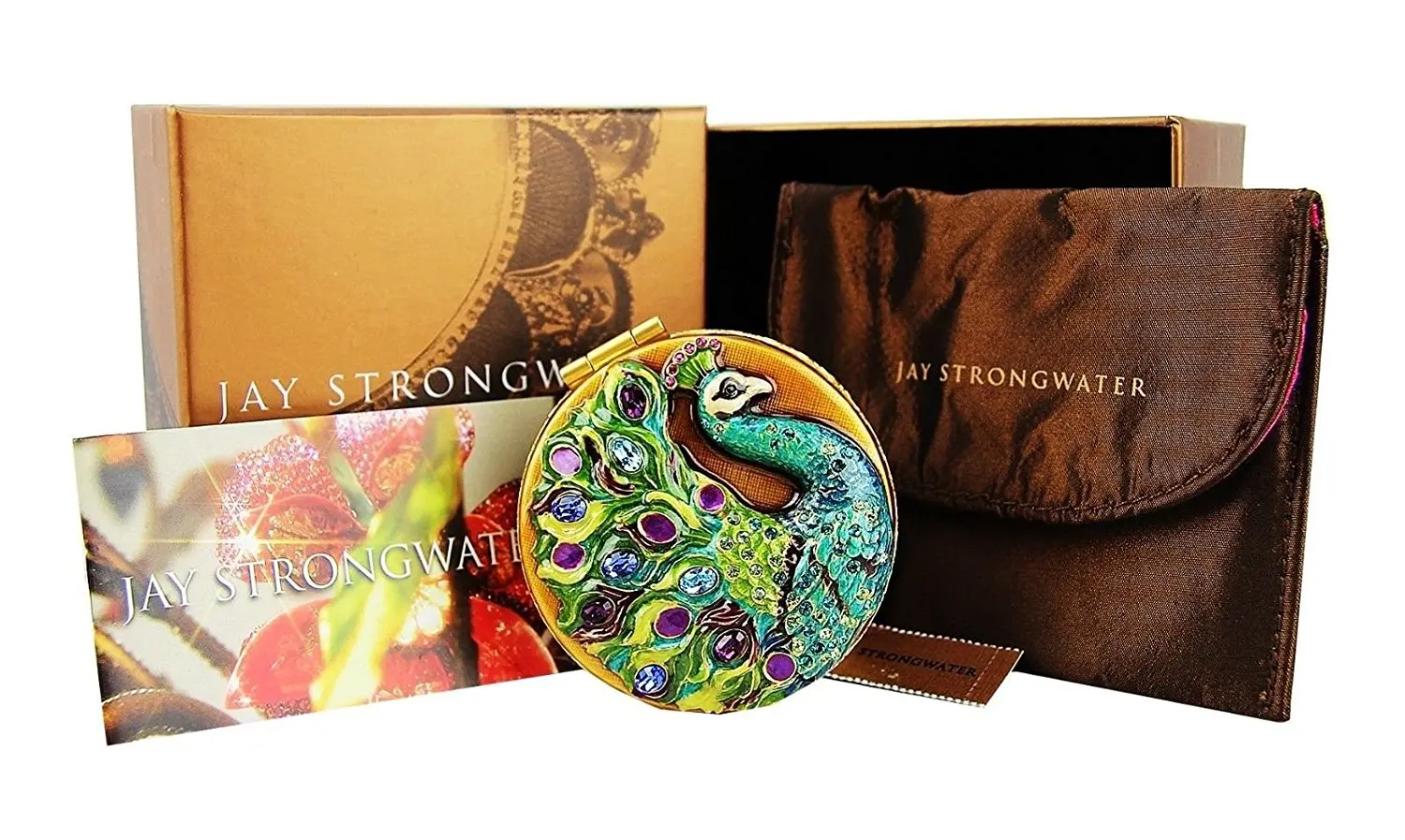 JAY STRONGWATER COMPACT DOUBLE MIRROR TRENT PEACOCK SWAROVSKI NEW USA BOX