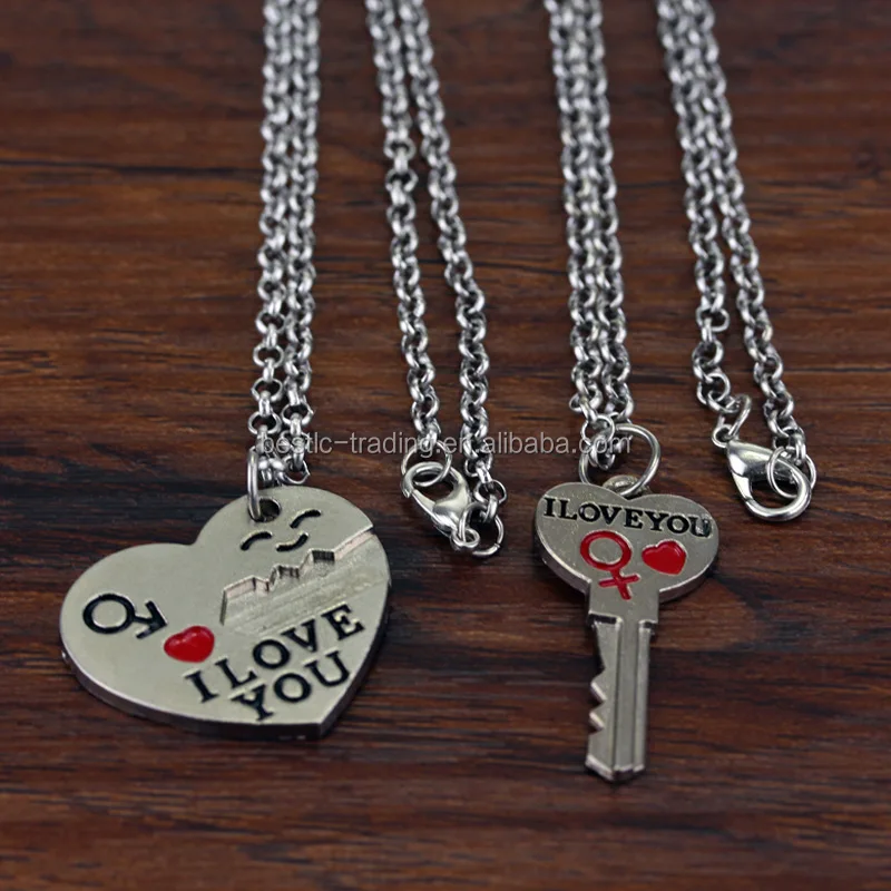 I Love You Heart Key His And Hers Lover's Pendant Necklace Jewelry Gift shan 