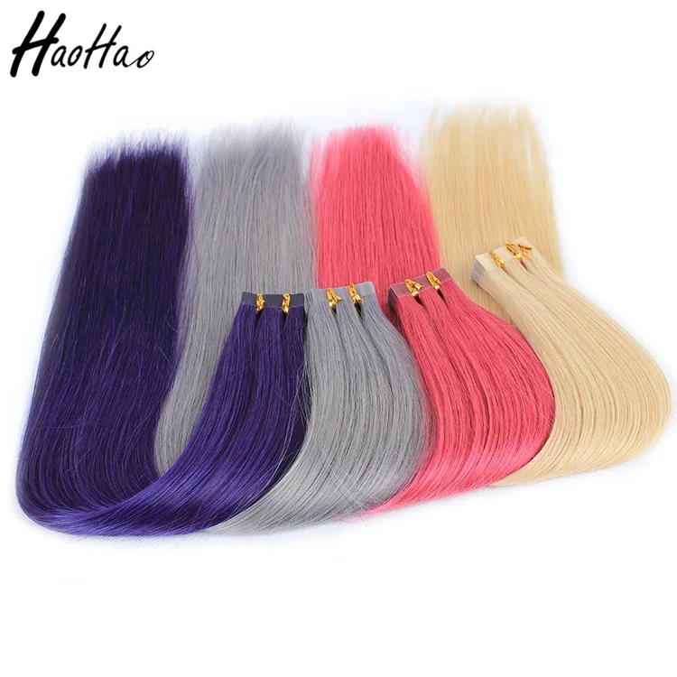

blue grey red blonde straight brazilian human hair extension tape, N/a