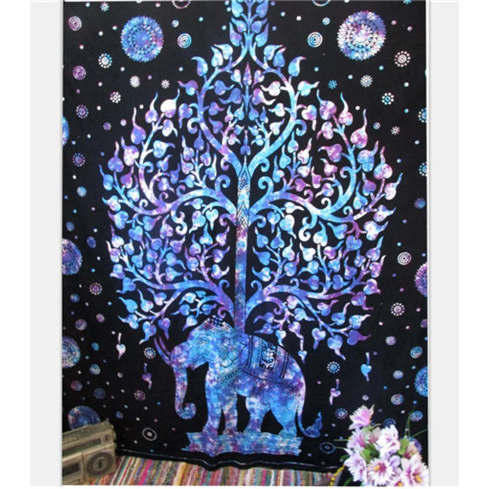 Indian Aubusson Colored Printed Decor Mandala Tapestry Boho Wall Carpet Living Room Blanket Beach Towel Tree Elephant Tapestry