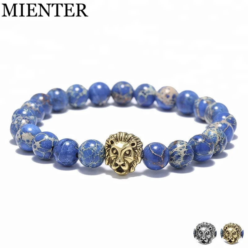 

2018 Fashion jewelry women diffuser 8mm natural emperor stone Beads charm Lion head Bracelet men, Picture