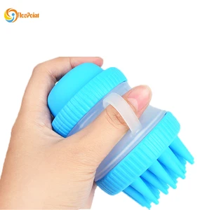 Image of Pet Dog Cat Bathing Brushes,Pet Grooming Hand Brush With Container for Shampoo and Wash,Massage Silicone Brush