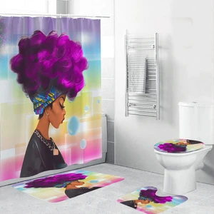 Image of Better Design African American Women Shower Curtain Set For Bathroom, 2019 Black Girl Magic Shower Curtain Water Repellent/