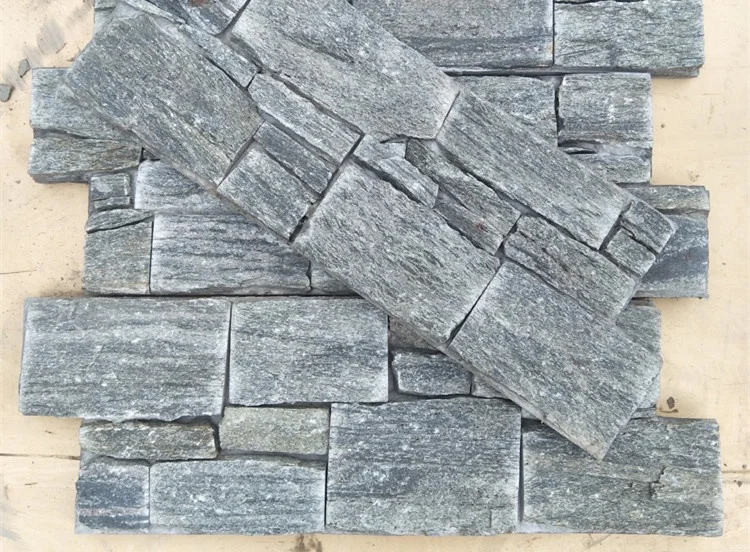 Natural external decorative green quartzite stacked stone wall cladding cement backing ledgestone panel