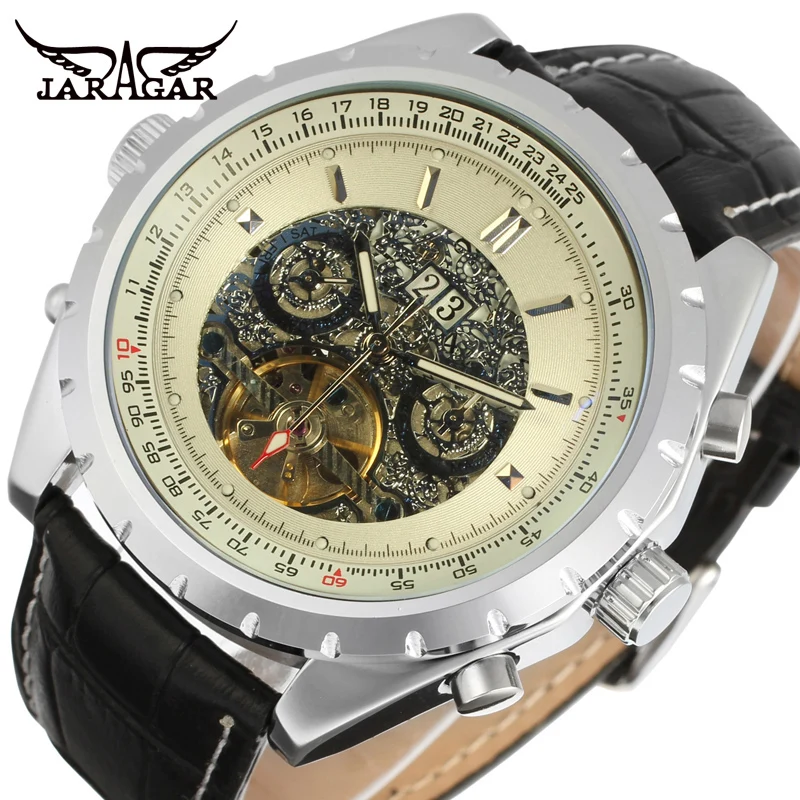 

Guangzhou Jaragar simple fashion automatic wristwatch genuine leather custom your own brand men watch new 2019 styles