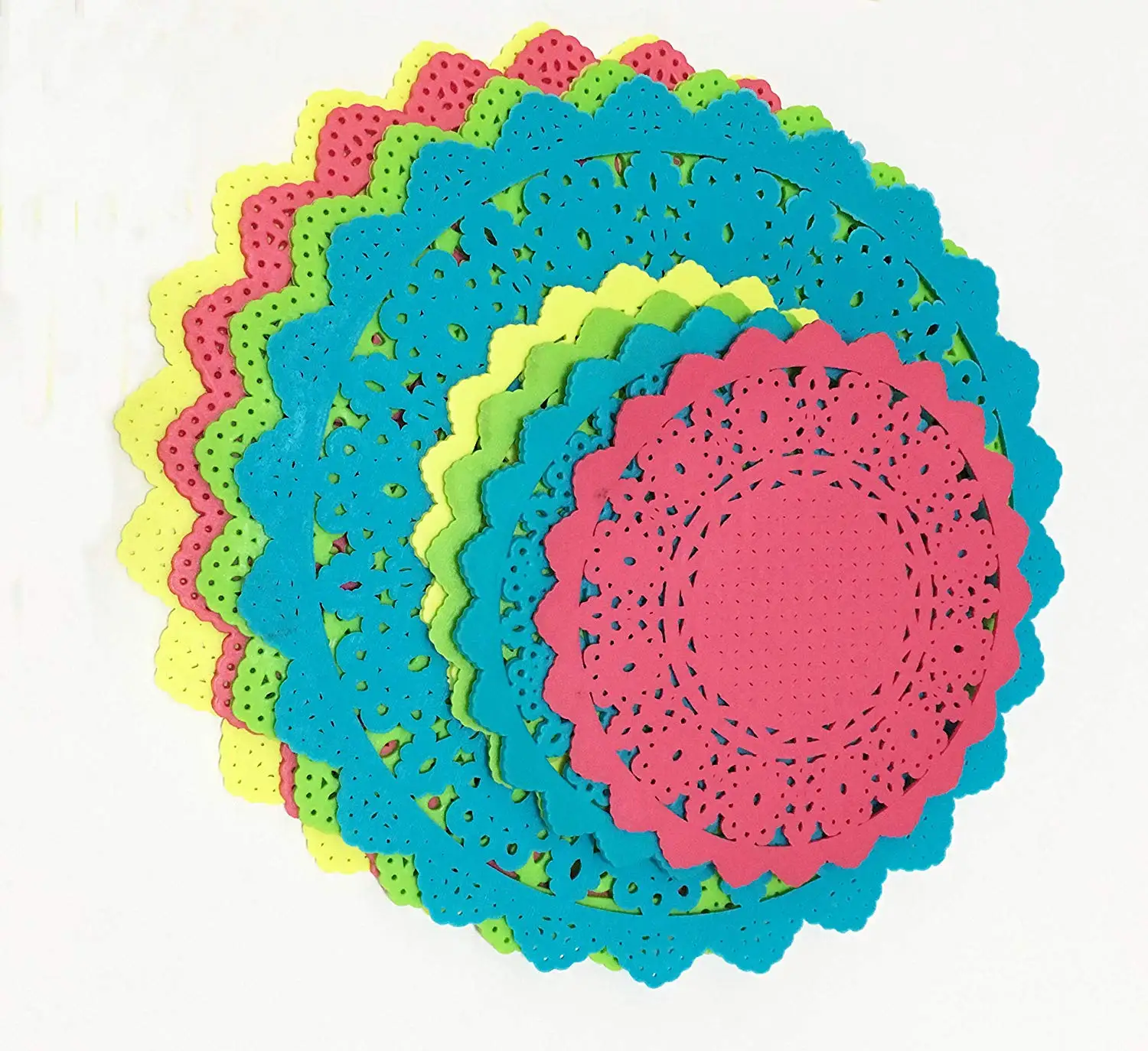 Colorful Hollow Thick PVC Placemats Pot Holder Creative Retro Lace Coasters Bowls Mat Placemat Coaster Pot holder Diameter10CM,16CM (Green,Blue,Yellow,Rose Red,8 PCS)