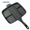 Multi section divided frying pan cookware cast iron 5 in 1 non stick grill pan master pan