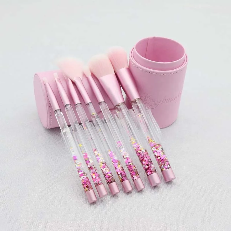 

2021 yihuale Wholesale 7 Pcs Best Beauty Best Makeup Brush Portable Traveling Glitter Makeup Brush, Pink, purple
