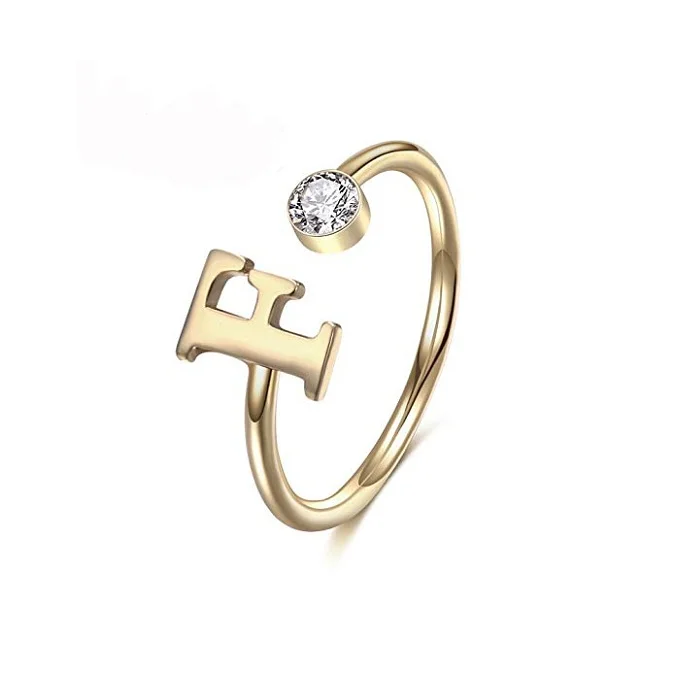 

Personalized Gold Initial Letter Ring A-Z Stackable Ring