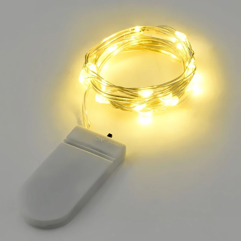 

2M 20 LED Button Battery Operated LED Copper Wire String Light For Party Christmas Wedding lamp