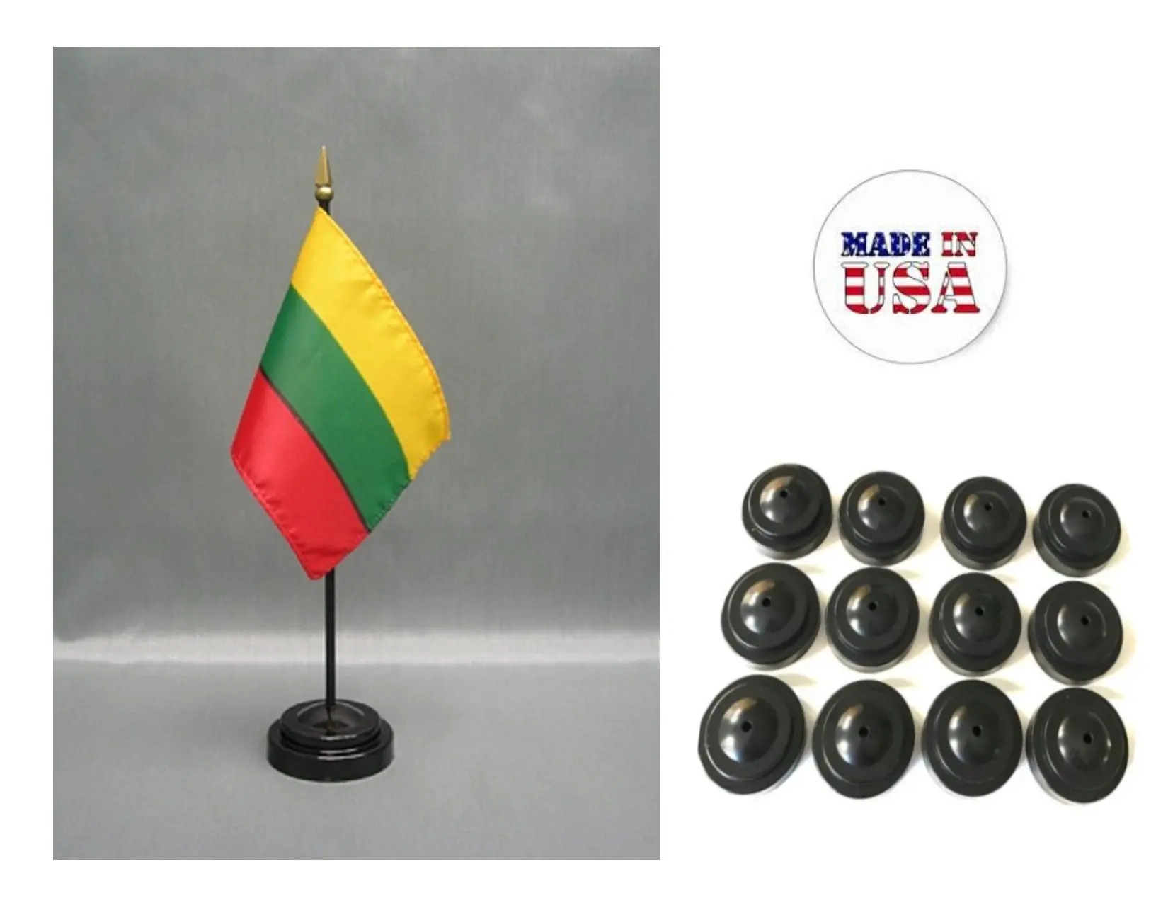 Made in the USA!! Box of 12 Lithuania 4"x6" Miniature Desk & Table Flags Includes 12 Flag Stands & 12 Lithuanian Small Mini Stick Flags