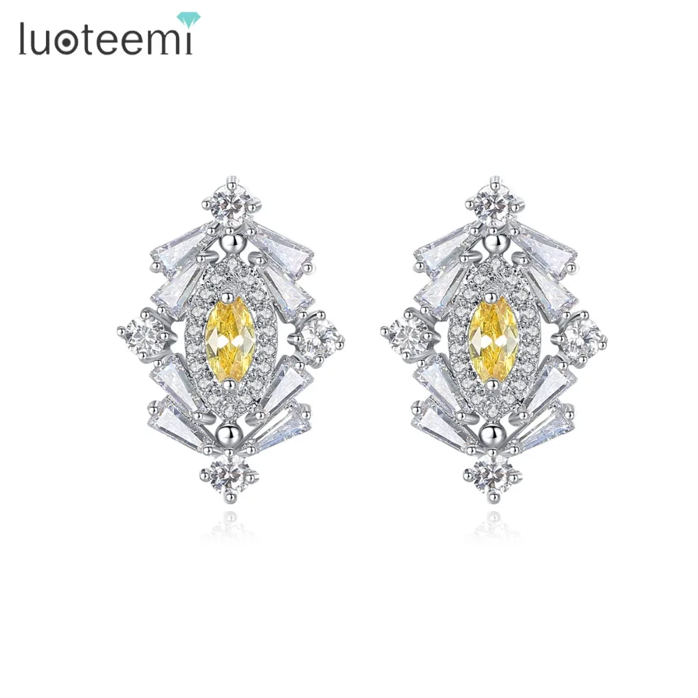 

LUOTEEMI 2017 New Classic Design White Gold Color Yellow Marquise Cut CZ Stud Earrings for Girls Women Fashion Earrings, N/a