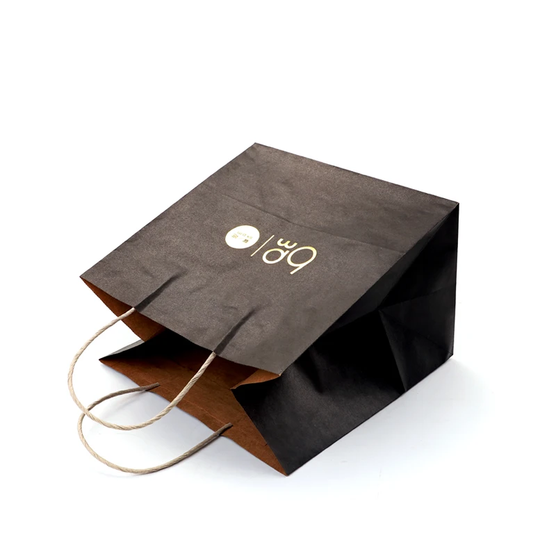 Gold Foil Hot Stamp Finished Black Paper Gift Bag With Custom Logo