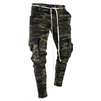 

A12NK47 Comfortable Men New Fashion Multi-pocket Camouflage Youth Denim Pants