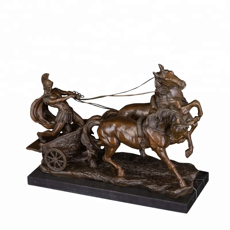 

DS-118 Bronze Sculpture Western Medieval Soldier Driving Chariot Statue Antique Metal Warrior Figurine Museum home Decor