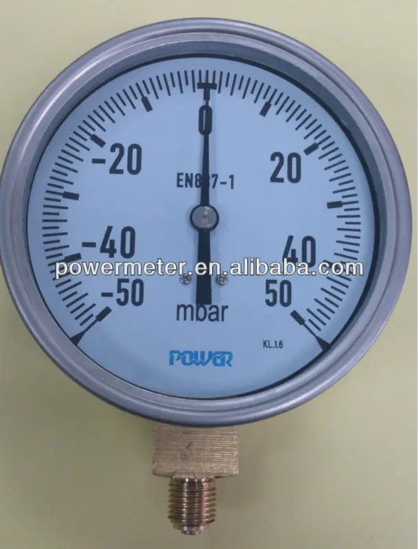100mm Mbar Pressure Gauge U Tube Manometer Stainless Steel Case Brass