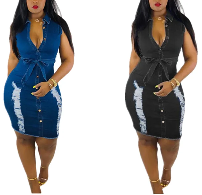 

2021 new style fashion denim jeans dress for woman, Light blue, black, dark blue.