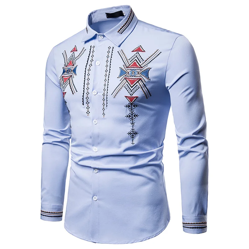

2019 new autumn long sleeve embroidered mens plus size shirts