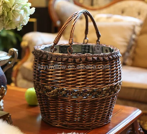 high handle wicker basket wholesale, oval willow basket with