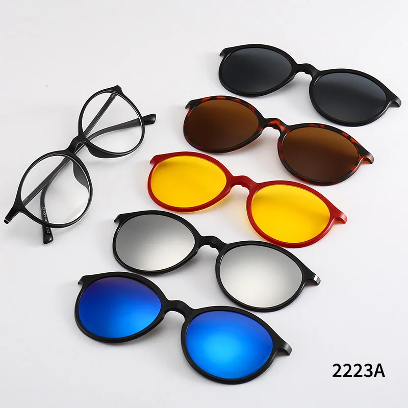 2201A Superhot Eyewear 5 in 1 Magnet Polarized Sunglasses Interchangeable Magnetic Clip On Glasses