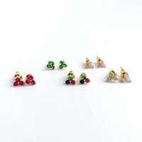 

fashion copper 18k gold plated rainbow gemstone zircon triangle flower design dainty stud earrings piercing for women kids