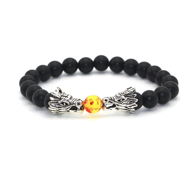 

Antique Silver Gold Plated Double Dragon Head with Matt Onyx Black Natural Stone Beads Bracelet For Men Women, Any other colors you want