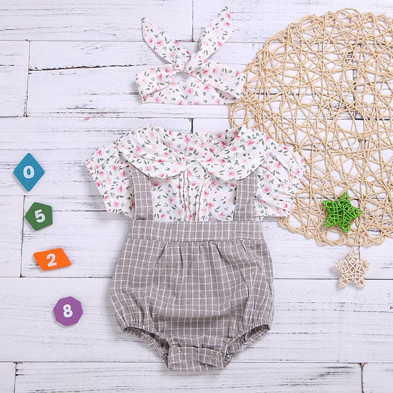 

Beautiful Sweet Baby Girl Cotton Beach Romper with Cute Head Bind for Summer Wear