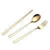 Gold Fork Spoon Chopsticks Set Stainless Steel Cutlery Portable Flatware Sets Travel Utensils Set with Carrying Bag