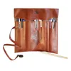 Retro Leather Roll Pen Pencil Case Make Up Cosmetic Pouch Purse Bag