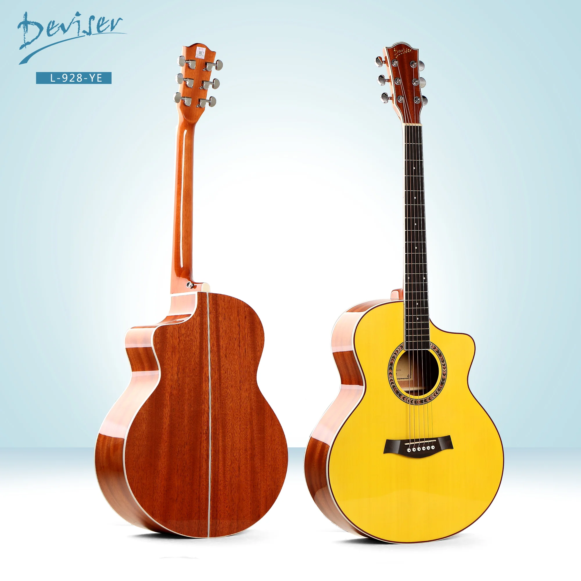 

New design guitar in colorful looking top spruce and back manhogany wood deviser guitar cutaway guitar, 4 colors