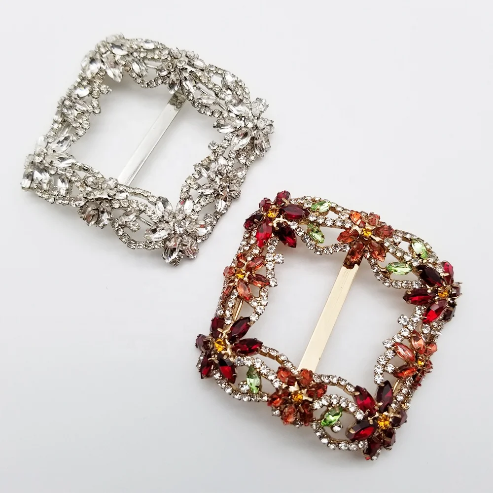 

Factory customize shiny glass rhinestone square shoes buckle for men women