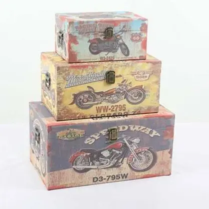 

Popular set of 3 vintage decorative wood box storage trunk with lock