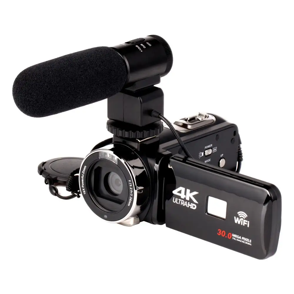 

4k wifi digital video camera with 3.0'' LCD full HD display digital zoom night vision digital camcorder, Black