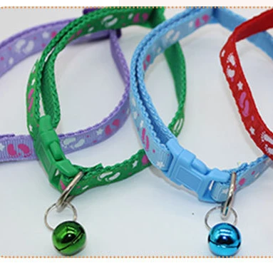 

Nylon Dog Puppy Cat Collar Star foot print pattern collar with Bell, As the pictures