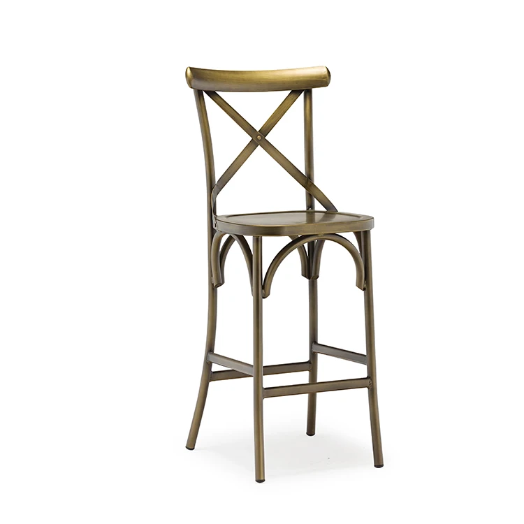 Modern Style Outdoor Furniture Cross Back Curved Aluminum High Bar Chair