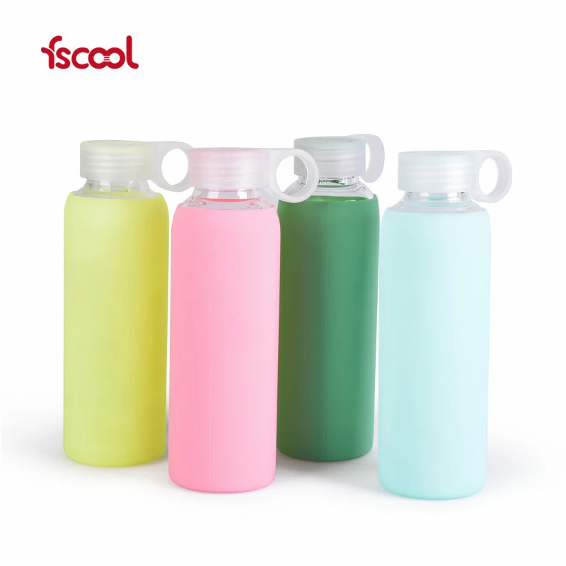 

Fashion Borosilicate Glass Water Bottle Cover Colorful Silicone Sleeve,Insulated Hot Sipper Bottle, Any color