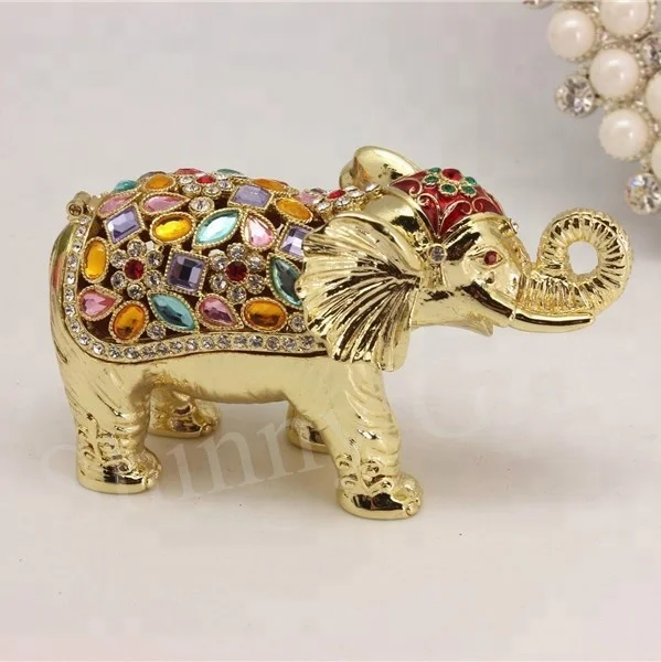 

Thailand Style Elephant Trinket Box Metal Home Craft Enamel Trinket Box