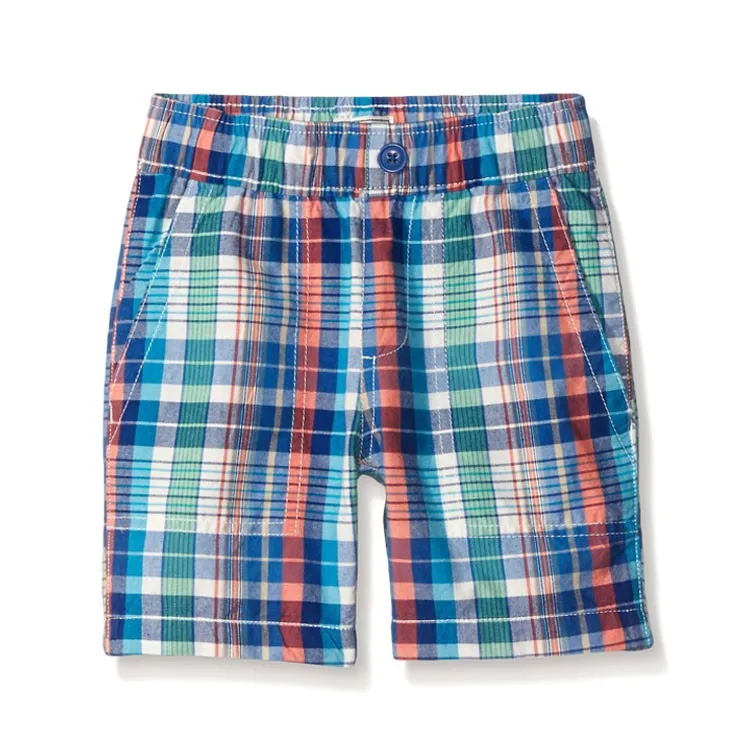Eco-friendly bulk breathable boys pull-on plaid short summer gents pants (2).jpg
