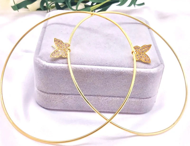 

New Butterfly Earrings Copper Gold color Cubic Zircon Hoop Earrings for Women