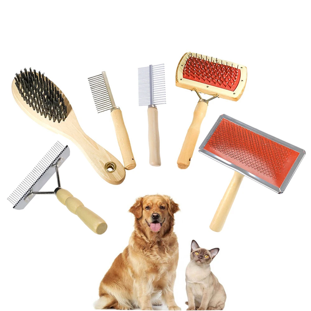 Rubber Brush Pet Wooden Handle 2in1 Dog Deshedding Brush Pet Products
