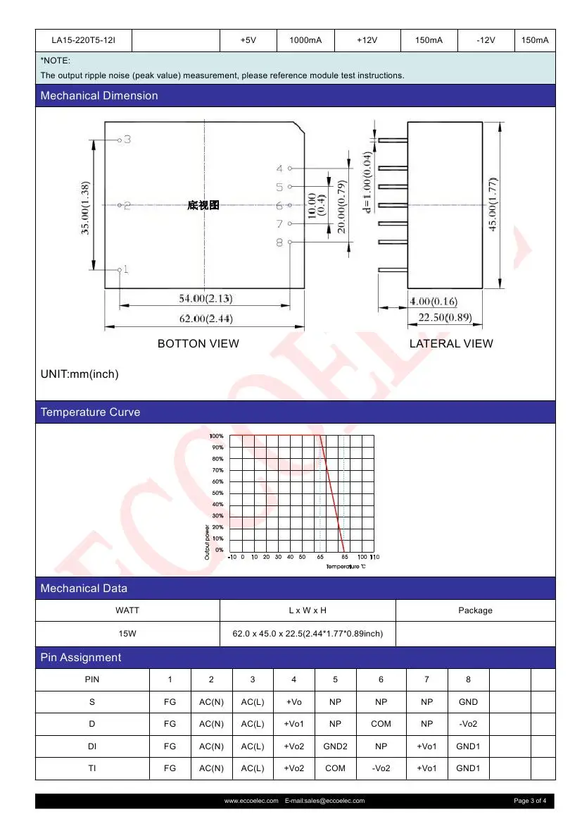 Dual Output Isolated Pcb Mounted 15w Ac/dc Converter 110v/220v To 3.3v ...