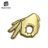 design hand ok shape die cut text laser engraving magnetic back lapel pin custom