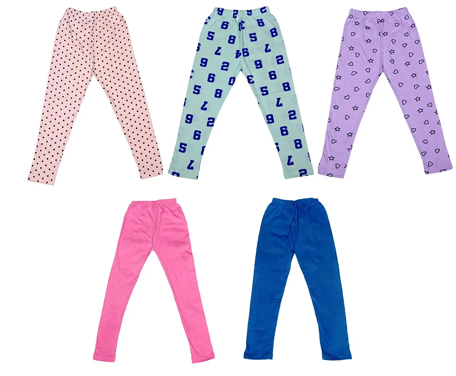 Indistar Girls Super Soft and Stylish Cotton Printed Legging Pants Pack of 5