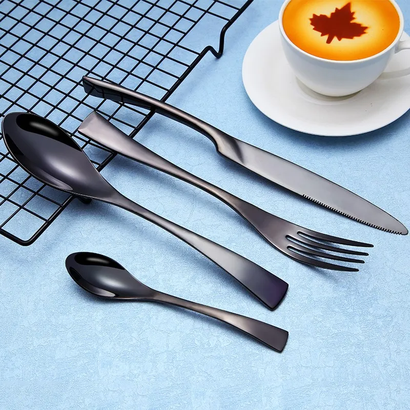 

Hotel restaurant kaya gold rose gold black PVD coating Flatware set spoon fork knife stainless steel cutlery flatware