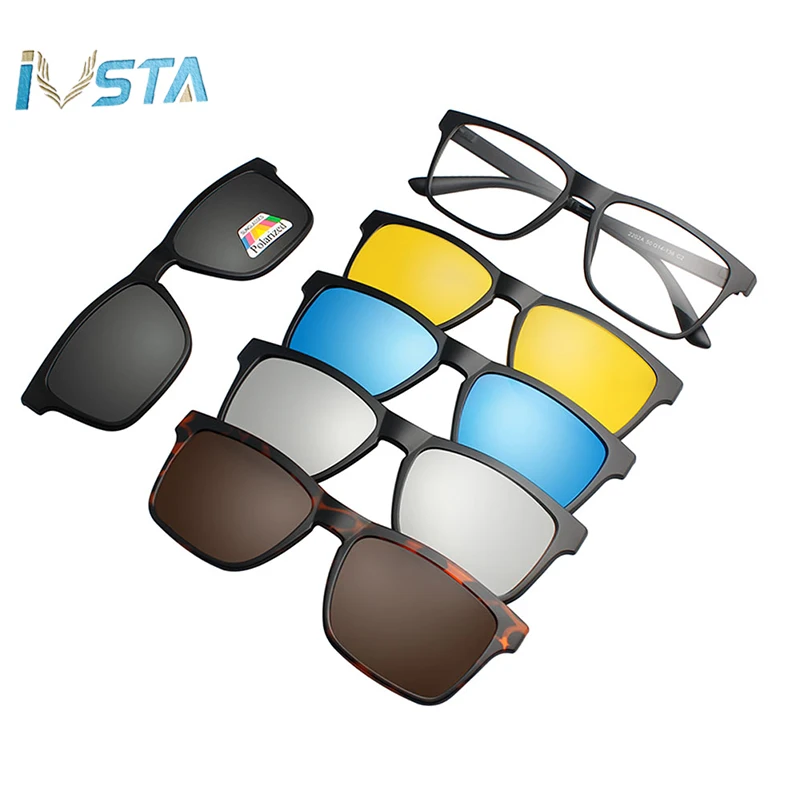 

IVSTA 5 in 1 Clip On Sunglasses Men Dropshipping Magnet Sunglasses Myopia Optical Frame Prescription Glasses TR90 Polarized