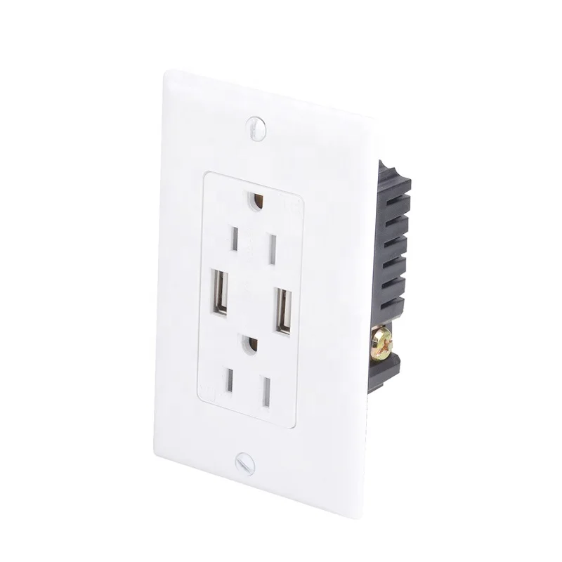 

ETL approval 115*70mm smart home USA 2.1A Dual USB charger outlet USB wall socket with two receptacle TR15A, White