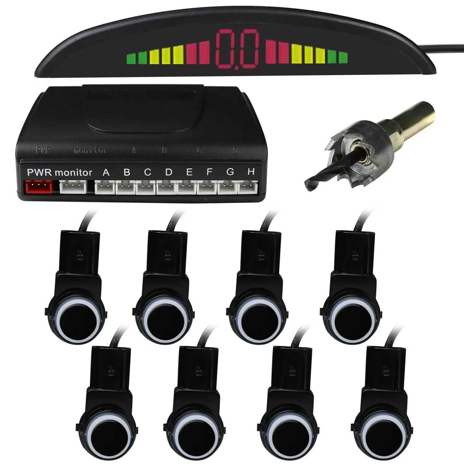 Parking Reverse Backup Radar System,car parking system,Car LED Parking sensor system with 8 sensors(front 4/ rear 4), LED rader ,Alarm by English speech