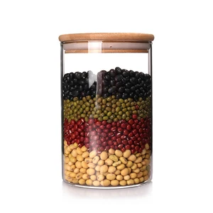 Image of Glass Food Storage Canisters with Bamboo Lids-BPA Free Borosilicate Glass Cookies Jars with sealing Bamboo Cover