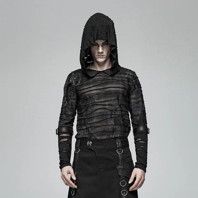 wt-559 朋克狂欢 2019 热朋克深色印花连帽 t恤男士