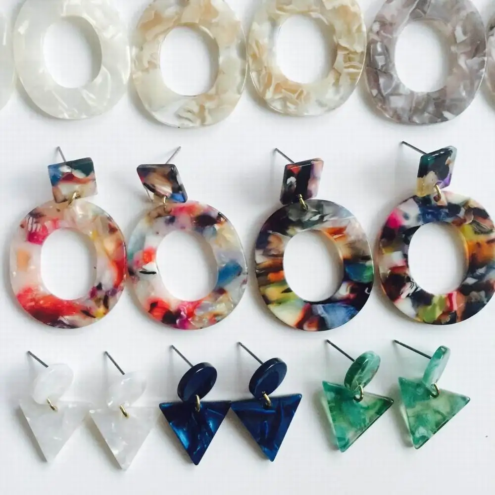 Vintage Ladies Colorful Acetate Earring Korean Resin Round Earring